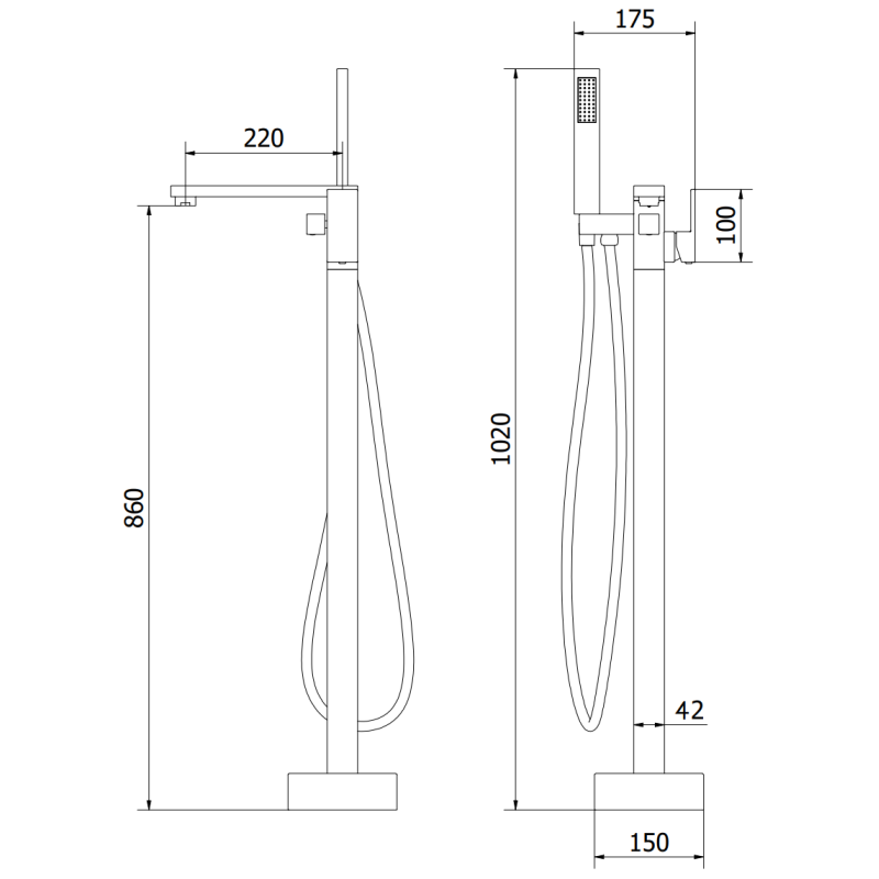 Mexen Urano freestanding bathtub faucet, chrome - 75233-00