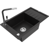 Mexen Elias granite sink 1-bowl with drainer and kitchen faucet Flora, black - 6511-77-670401-07