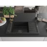 Mexen Elias single-bowl granite sink with drainer and Flora kitchen tap, black - 6511-77-670401-57-B