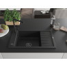 Mexen Elias granite kitchen sink 1-bowl with drainer and Flora kitchen faucet, black - 6511-77-670401-70-B