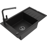 Mexen Elias 1-compartment granite sink with a drip tray and kitchen mixer tap Flora, Black - 6511-77-670401-70-B