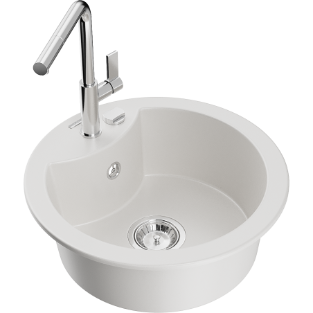 Mexen Diego 1-bowl granite sink with Flora kitchen tap, white - 6512-20-670401-00