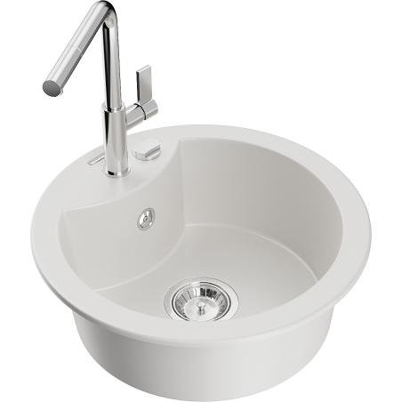 Mexen Diego granite kitchen sink 1-bowl with Flora kitchen faucet, white - 6512-20-670401-00