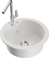 Mexen Diego granite kitchen sink single-bowl with Flora kitchen faucet, white - 6512-20-670401-00
