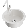 Mexen Diego 1-compartment granite sink with a kitchen mixer tap Flora, White - 6512-20-670401-02