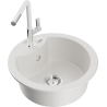 Mexen Diego granite sink with 1 bowl and Flora kitchen tap, white - 6512-20-670401-02