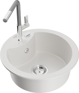 Mexen Diego 1-compartment granite sink with a kitchen mixer tap Flora, White - 6512-20-670401-06