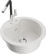 Mexen Diego granite kitchen sink single-bowl with Flora kitchen faucet, white - 6512-20-670401-07