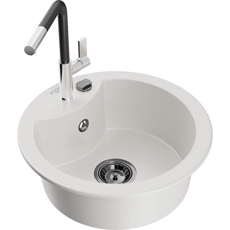 Mexen Diego single-bowl granite sink with Flora kitchen tap, white - 6512-20-670401-07-B