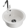 Mexen Diego 1-Bowl Granite Sink with Flora Kitchen Faucet, White - 6512-20-670401-07-B