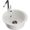 Mexen Diego 1-compartment granite sink with a kitchen mixer tap Flora, White - 6512-20-670401-07-B
