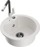 Mexen Diego single-bowl granite sink with Flora kitchen tap, white - 6512-20-670401-07-B