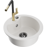 Mexen Diego 1-bowl granite sink with Flora kitchen faucet, white - 6512-20-670401-57-B