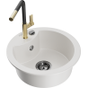 Mexen Diego granite kitchen sink 1-bowl with Flora kitchen faucet, white - 6512-20-670401-57-B