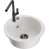 Mexen Diego 1-bowl granite sink with Flora kitchen faucet, white - 6512-20-670401-70-B