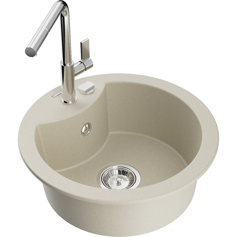 Mexen Diego 1-bowl granite kitchen sink with Flora tap, beige - 6512-69-670401-00