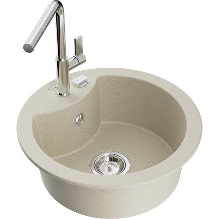Mexen Diego 1-bowl granite kitchen sink with Flora tap, beige - 6512-69-670401-00