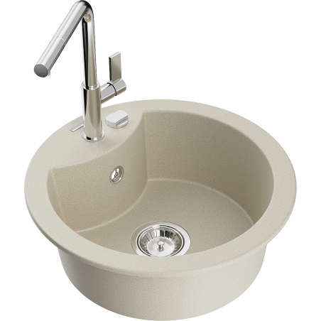Mexen Diego granite kitchen sink 1-bowl with Flora kitchen faucet, beige - 6512-69-670401-00