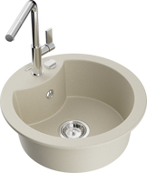Mexen Diego granite kitchen sink 1-bowl with Flora kitchen faucet, beige - 6512-69-670401-00