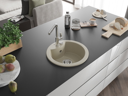 Mexen Diego 1-compartment granite sink with a kitchen mixer tap Flora, Beige - 6512-69-670401-00