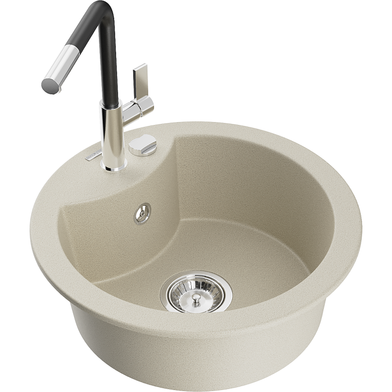 Mexen Diego 1-bowl granite kitchen sink with Flora tap, beige - 6512-69-670401-07