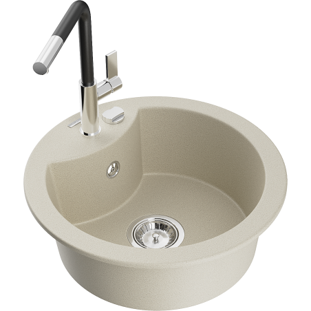 Mexen Diego 1-bowl granite kitchen sink with Flora tap, beige - 6512-69-670401-07