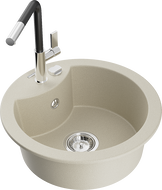 Mexen Diego granite kitchen sink 1-bowl with Flora faucet, beige - 6512-69-670401-07