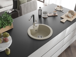 Mexen Diego granite kitchen sink 1-bowl with Flora faucet, beige - 6512-69-670401-07