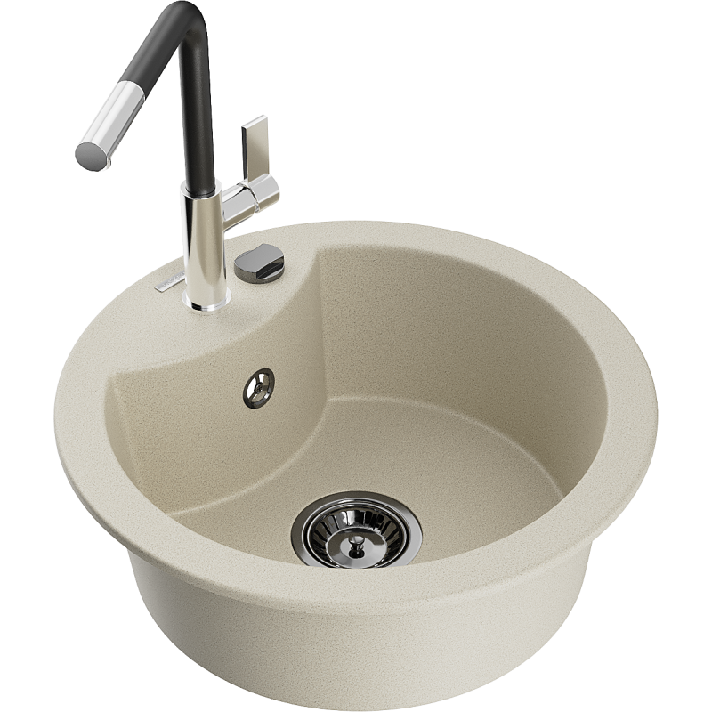 Mexen Diego 1-bowl granite sink with Flora kitchen tap, beige - 6512-69-670401-07-B