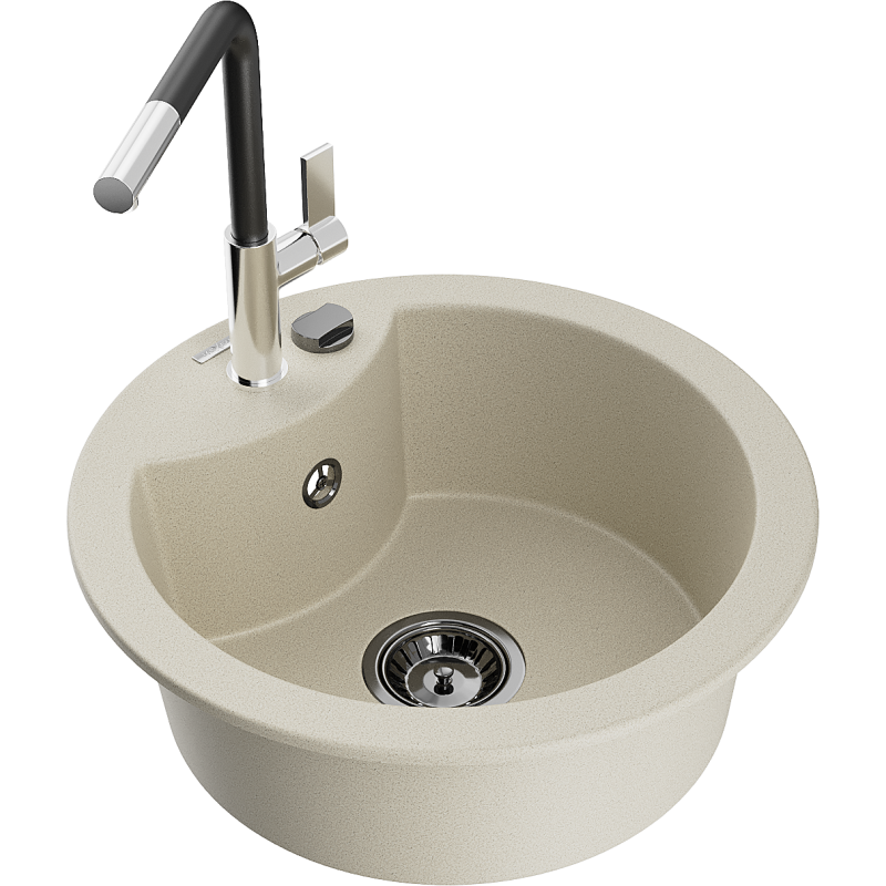 Mexen Diego 1-compartment granite sink with a kitchen mixer tap Flora, Beige - 6512-69-670401-07-B