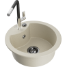 Mexen Diego granite sink 1-bowl with Flora kitchen faucet, beige - 6512-69-670401-07-B