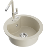 Mexen Diego granite sink 1-bowl with Flora kitchen tap, beige - 6512-69-670401-09