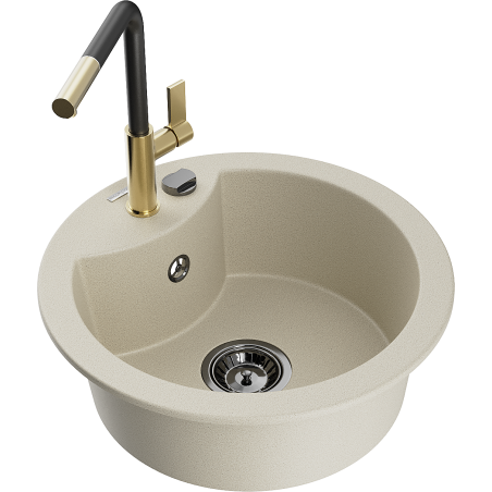 Mexen Diego 1-Bowl Granite Sink with Flora Kitchen Tap, Beige - 6512-69-670401-57-B