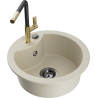 Mexen Diego 1-compartment granite sink with a kitchen mixer tap Flora, Beige - 6512-69-670401-57-B