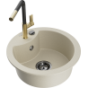 Mexen Diego granite kitchen sink 1-bowl with Flora kitchen faucet, beige - 6512-69-670401-57-B