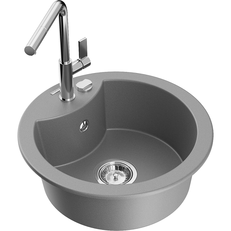 Mexen Diego 1-bowl granite sink with Flora kitchen tap, grey - 6512-71-670401-00