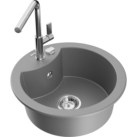 Mexen Diego 1-bowl granite sink with Flora kitchen tap, grey - 6512-71-670401-00