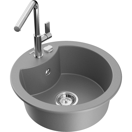 Mexen Diego granite sink 1-bowl with Flora kitchen faucet, gray - 6512-71-670401-00