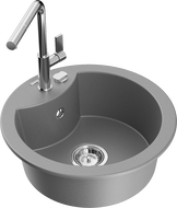 Mexen Diego 1-bowl granite sink with Flora kitchen faucet, gray - 6512-71-670401-00