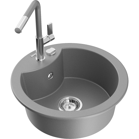 Mexen Diego 1-Bowl Granite Sink with Flora Kitchen Tap, Grey - 6512-71-670401-06