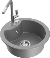 Mexen Diego granite kitchen sink 1-bowl with Flora kitchen faucet, gray - 6512-71-670401-06