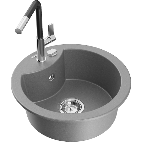 Mexen Diego 1-bowl granite sink with Flora kitchen faucet, gray - 6512-71-670401-07