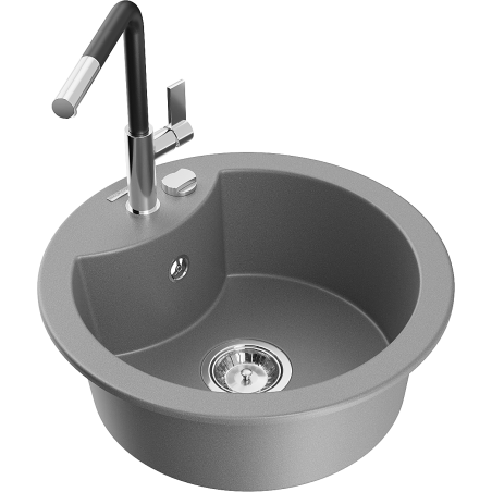 Mexen Diego 1-bowl granite sink with Flora kitchen tap, grey - 6512-71-670401-07