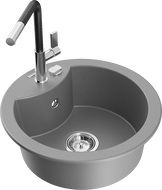 Mexen Diego 1-bowl granite sink with Flora kitchen faucet, gray - 6512-71-670401-07