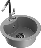 Mexen Diego 1-bowl granite sink with Flora kitchen faucet, gray - 6512-71-670401-07-B