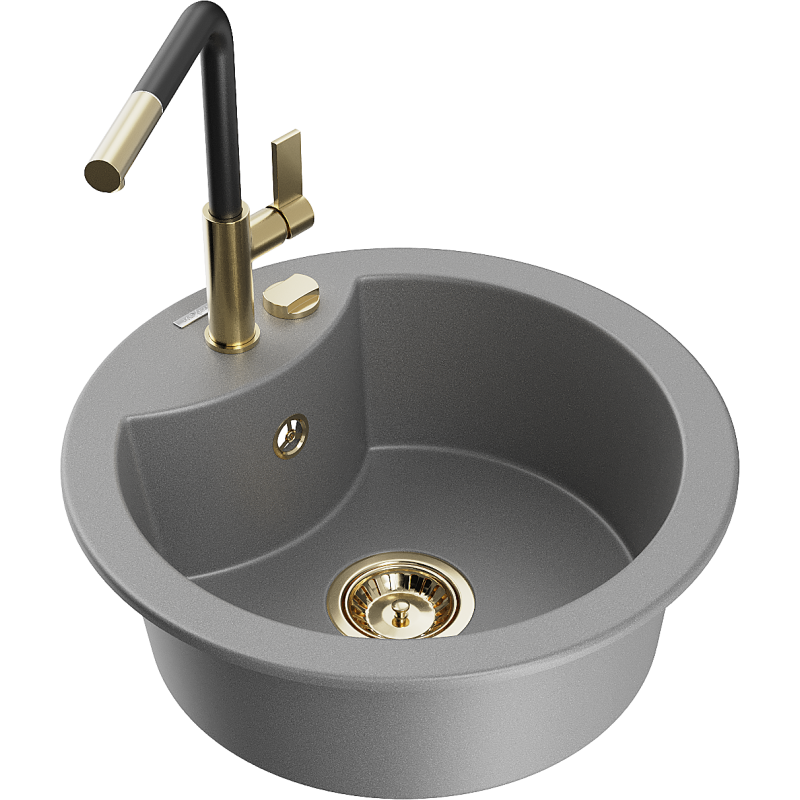 Mexen Diego 1-bowl granite sink with Flora kitchen tap, grey - 6512-71-670401-57-G