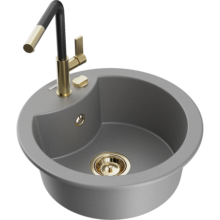 Mexen Diego 1-bowl granite sink with Flora kitchen tap, grey - 6512-71-670401-57-G