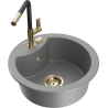 Mexen Diego granite sink 1-bowl with Flora kitchen faucet, gray - 6512-71-670401-57-G