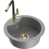 Mexen Diego single-bowl granite sink with Flora kitchen faucet, gray - 6512-71-670401-57-G