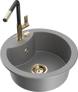 Mexen Diego single-bowl granite sink with Flora kitchen faucet, gray - 6512-71-670401-57-G